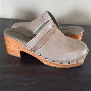 Free People Calabases Taupe Leather Clog Mules with Wood Heel